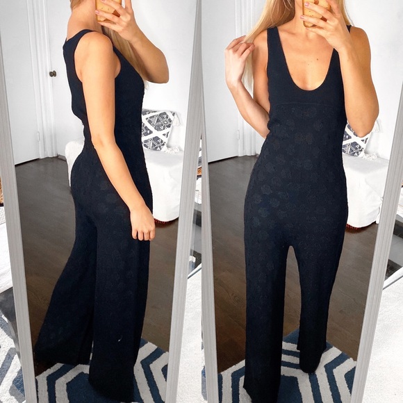 🖤 REBECCA TAYLOR TALL BLACK SWISS DOT WOOL BLEND DOILY KNIT JUMPSUIT! - Picture 2 of 13